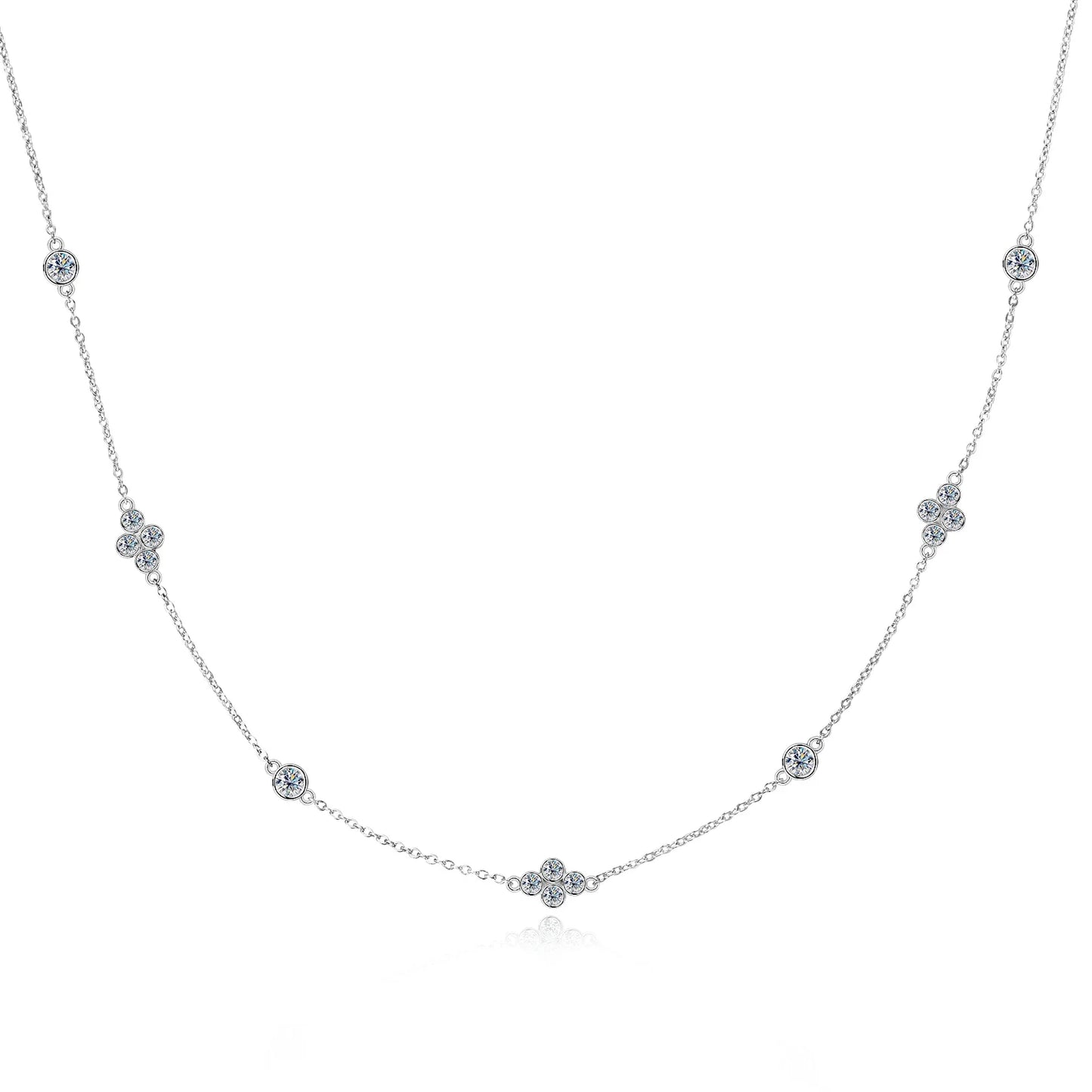 925 Sterling Silver Choker Necklaces 3mm Moissanite Clover Necklace for Women Neck Chain Female Jewelry Gift