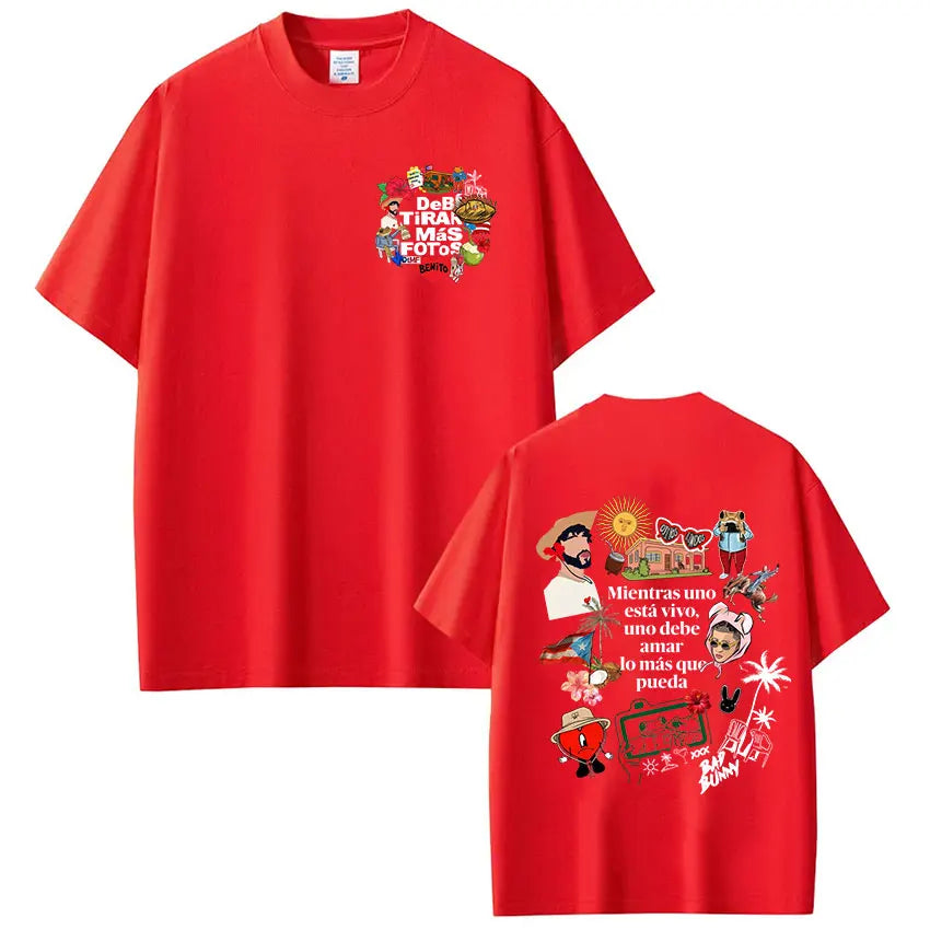 Rapper Bad Bunny T-shirt Debi Tirar Mas Fotos DTMF T Shirts Men's Women Clothing Fashion Hip Hop Cotton Casual Oversized T-shirt