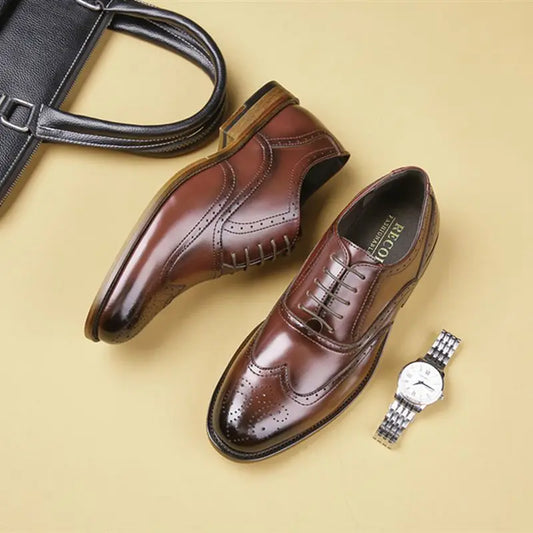 Autumn New Genuine Leather Business Dress Shoes Men Carved Brock Men's Shoes Leather Office Gentleman Oxfords Shoe