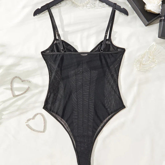 Sexy Bodysuit Lingerie Tight Fitting Women Deep V-neck Shaping Adjustable Shoulder Straps Reinforced Sexy Soft Padded Bra Top