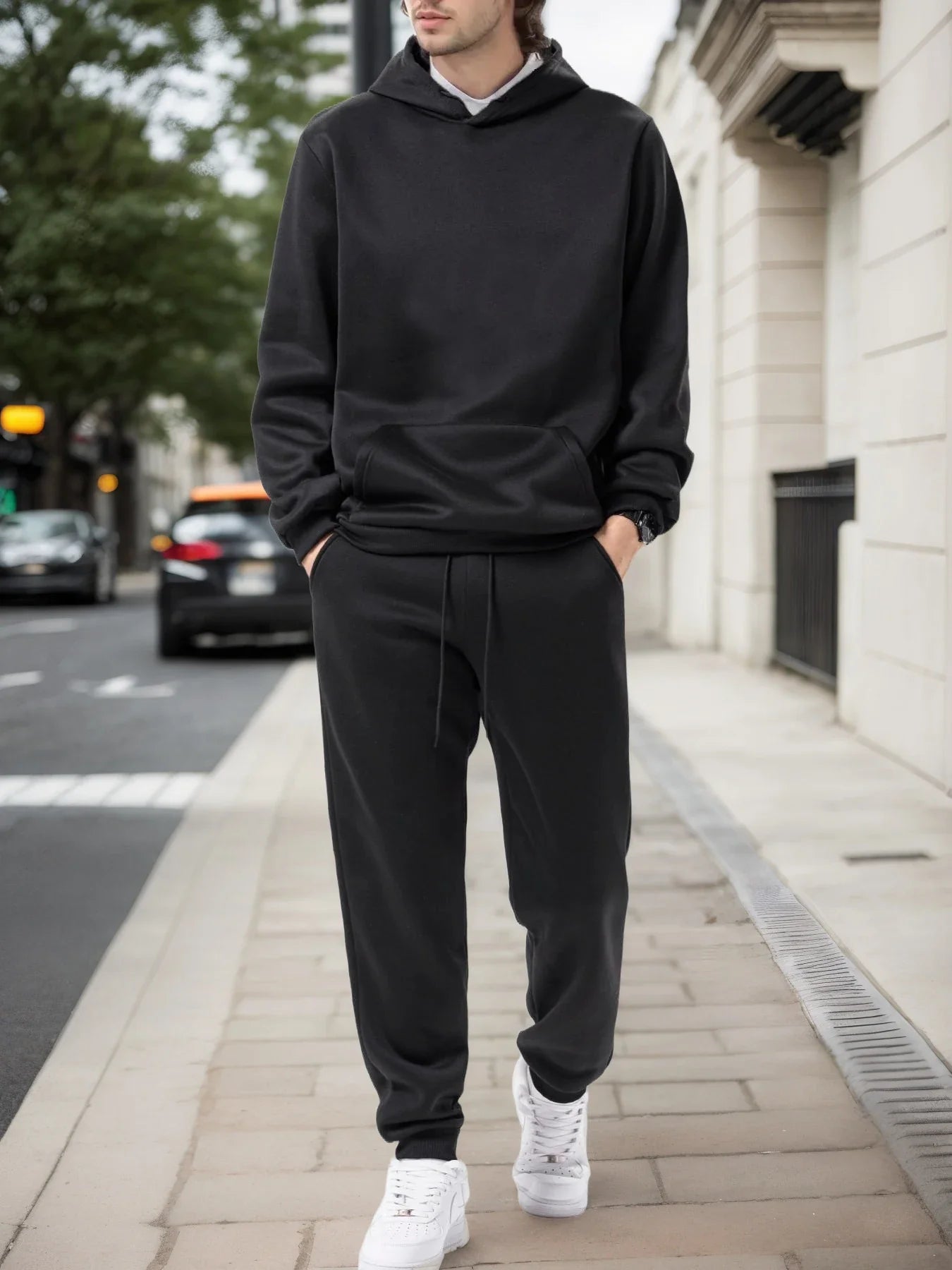 Men's Autumn and Winter Solid Color Hoodie+jogging Pants Two-piece Set Fashionable Outdoor Casual Sportswear Men's Tracksuit