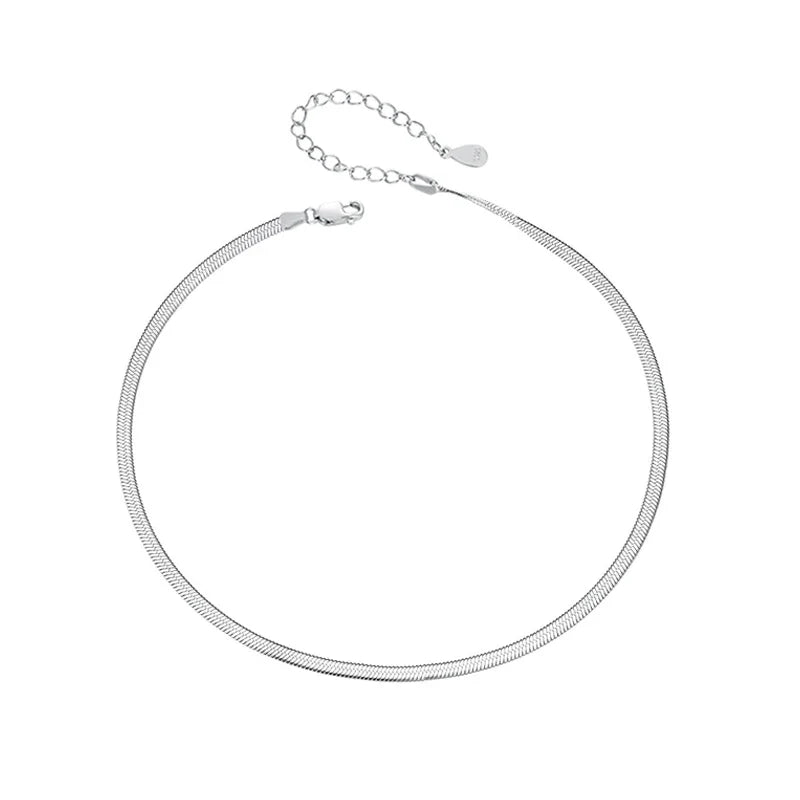 Dainty Herringbone Choker Necklace for Women Girls, 925 Sterling Silver Snake Chain Necklace Fashion Jewelry