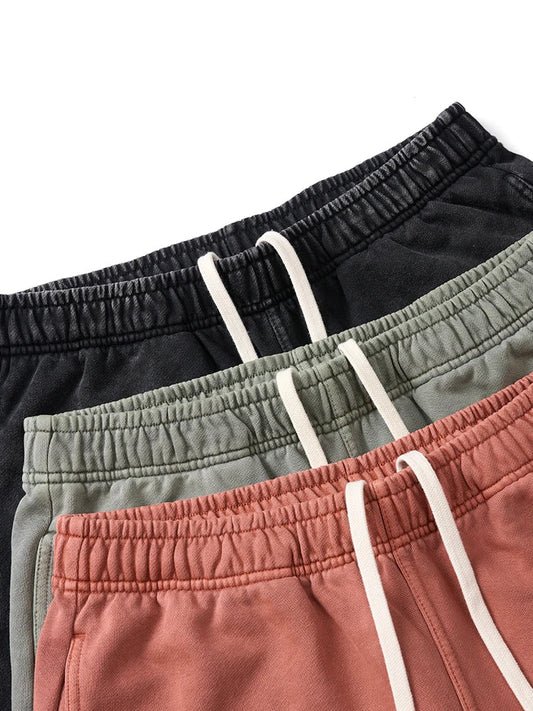 2024 Summer New Oversize 400gsm Dark Washed Vintage Shorts Men Fashion Raw Hem Plus Size Jogger Sweatshorts