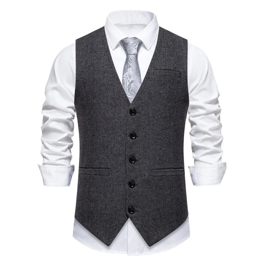 Dark Gray Herringbone Tweed Suit Vest for Men,business Casual Retro Single-breasted Herringbone Pattern Men's Waistcoat Eur Size
