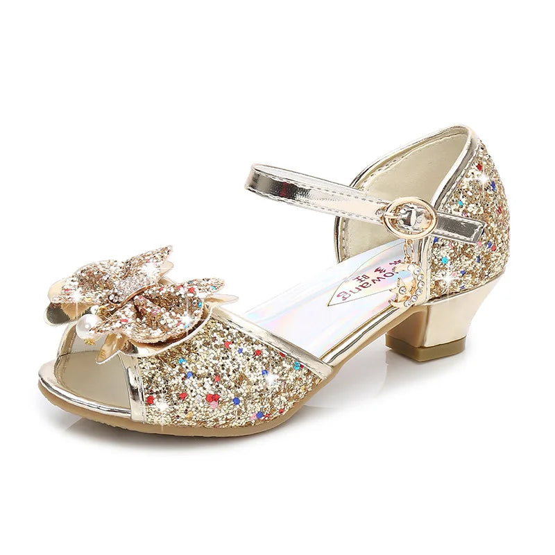 5 Colors Children Princess Sandals Kids Girls Wedding Shoes High Heels Dress Shoes Bowtie Gold Pink Blue Silver Shoes For Girls