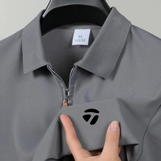 Summer New Men's Fashion Half Pulled Chain Collar Collar Golf T-shirt, Golf Slimming Short Sleeve Top, Casual Men's Top M-5XL