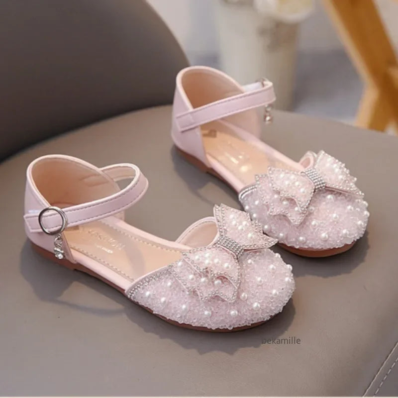 Spring and Summer Girls' Princess Shoes Sandals Flat Kids Dresses Shoes Pearl for Kids and Teens