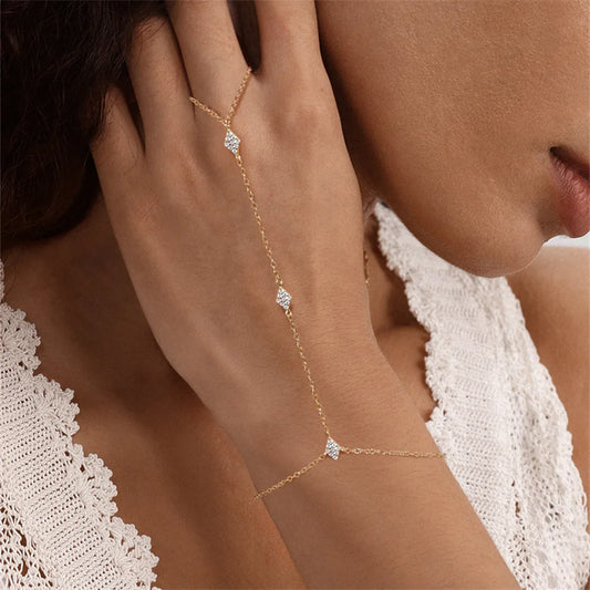 Dainty 5A Zircon Doigt Bague Chaîne Bracelets Fleur Haut Carbone Bracelet pour Femmes Filles Réglable s925 Bijoux Cadeau