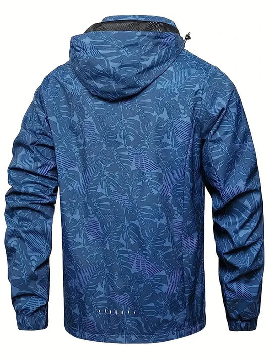Men's Casual Waterproof Windbreaker Jacket Full Zip Up Hooded Shell Outdoor Hiking Coat For Autumn Plus Size
