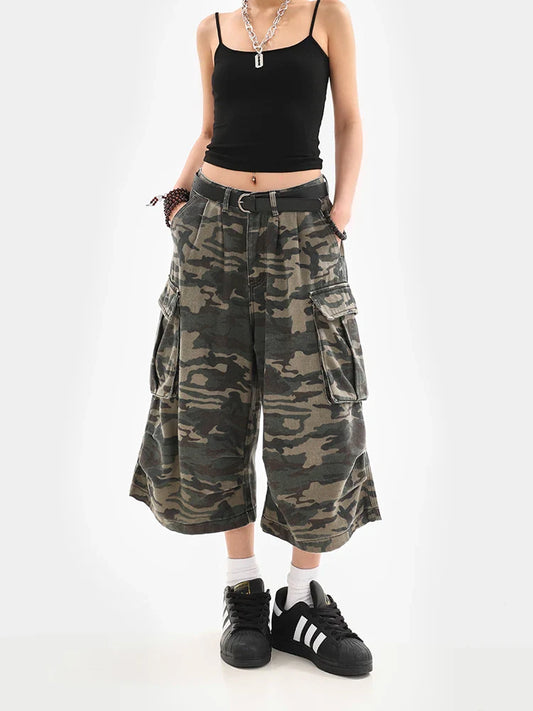 Summer Women Tomboy Camouflage Japanese Abi Jorts Jean Y2K 2000s Aesthetic Capri Pants Harajuku Denim High Street Goblin Core