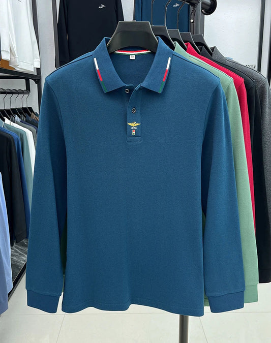 100% pure cotton long sleeved men's polo shirt autumn luxury brand custom embroidery design fashionable golf top casual T-shirt