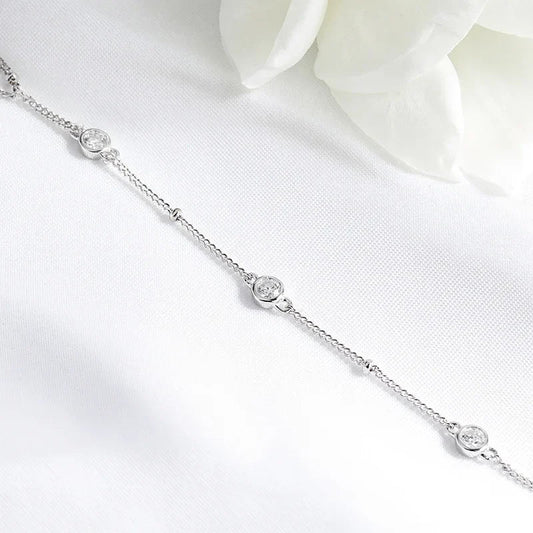 Bracelets en Moissanite 3MM pour Femmes, Taille de Poignet 14-21cm, Chaîne Réglable, Argent Sterling 925 Plaqué Or 18K, Bijoux en Gros