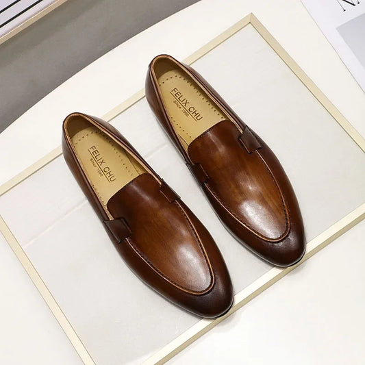 Designer Fashion Mens Loafers Leather Handmade Black Brown Casual Business Dress Shoes Party Wedding Men's Footwear