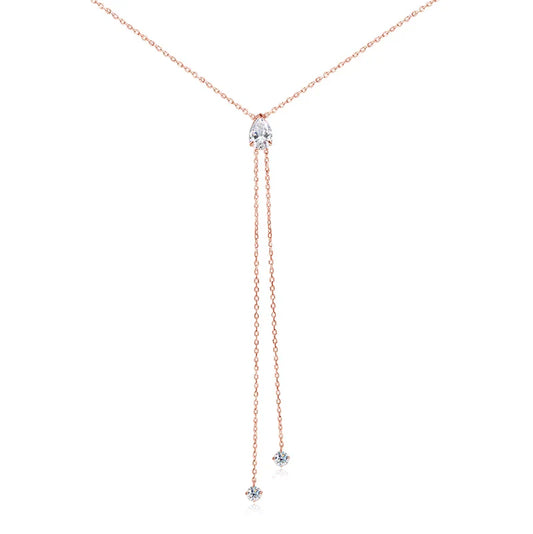1-2CT Pear Cut Moissanite Long Necklace for Women Luxury Jewelry Female Neck Chain Solid Silver 925 Pendant Lab Diamond