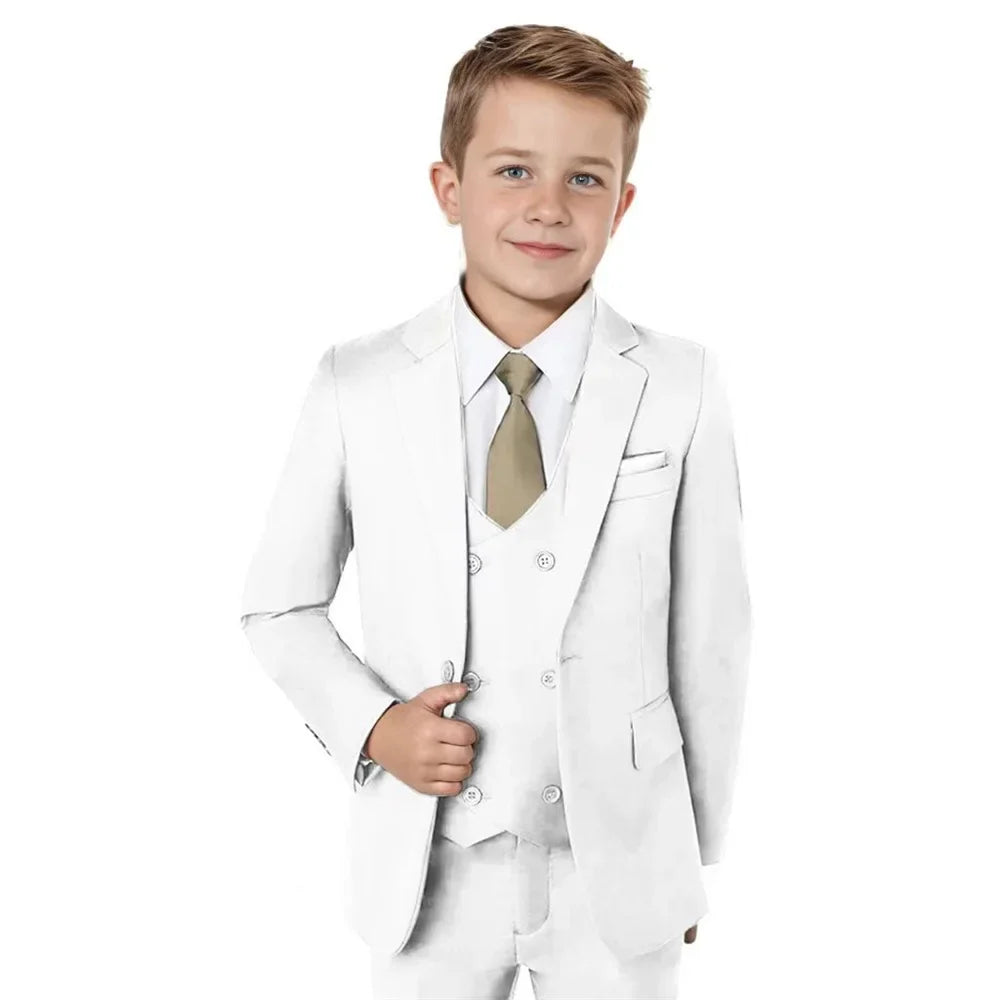 Boys Notched Lapel Suits 3 Pieces Wedding Ring Bearer Outfit,Classic Elegant Kids Suit Set Performance Outfit Plus Size