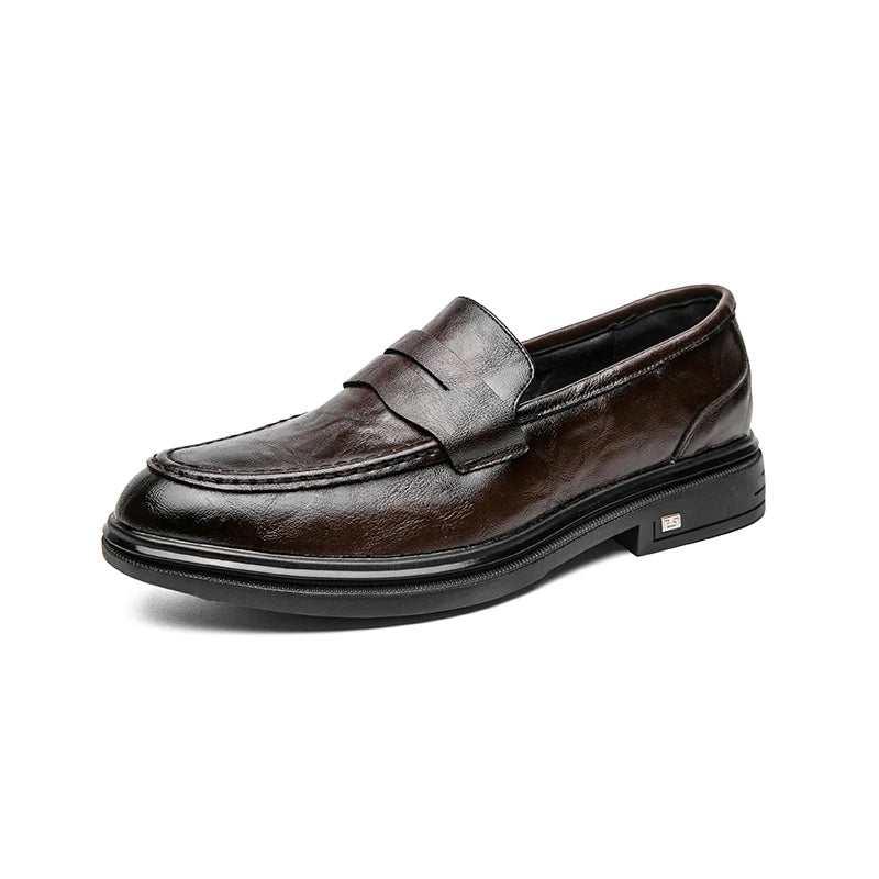 Men's Classic Leather Casual Shoes With Anti-Slip Thick Sole Outdoor Walking Shoe Pointed Toe Comfortable And Durable Loafers
