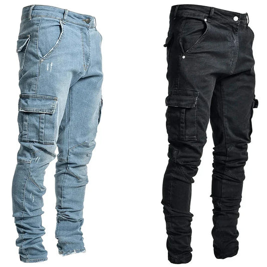 New Autumn Men Pants Casual Tactical Jeans Male Multiple Pockets Cargo Pant Casual Straight Dimem Jeans Trousers Plus Size S-4Xl