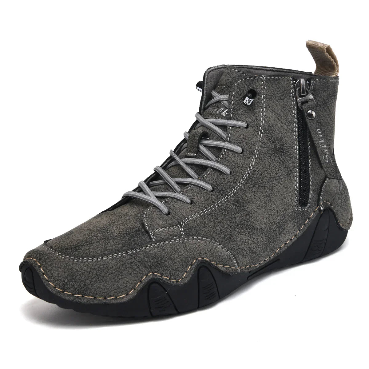 New 2025 Handmade Casual Shoes Men Sneakers Ankle Boots Leather Side Zipper Comfortable Breathable Anti-Slip Outdoor Walking