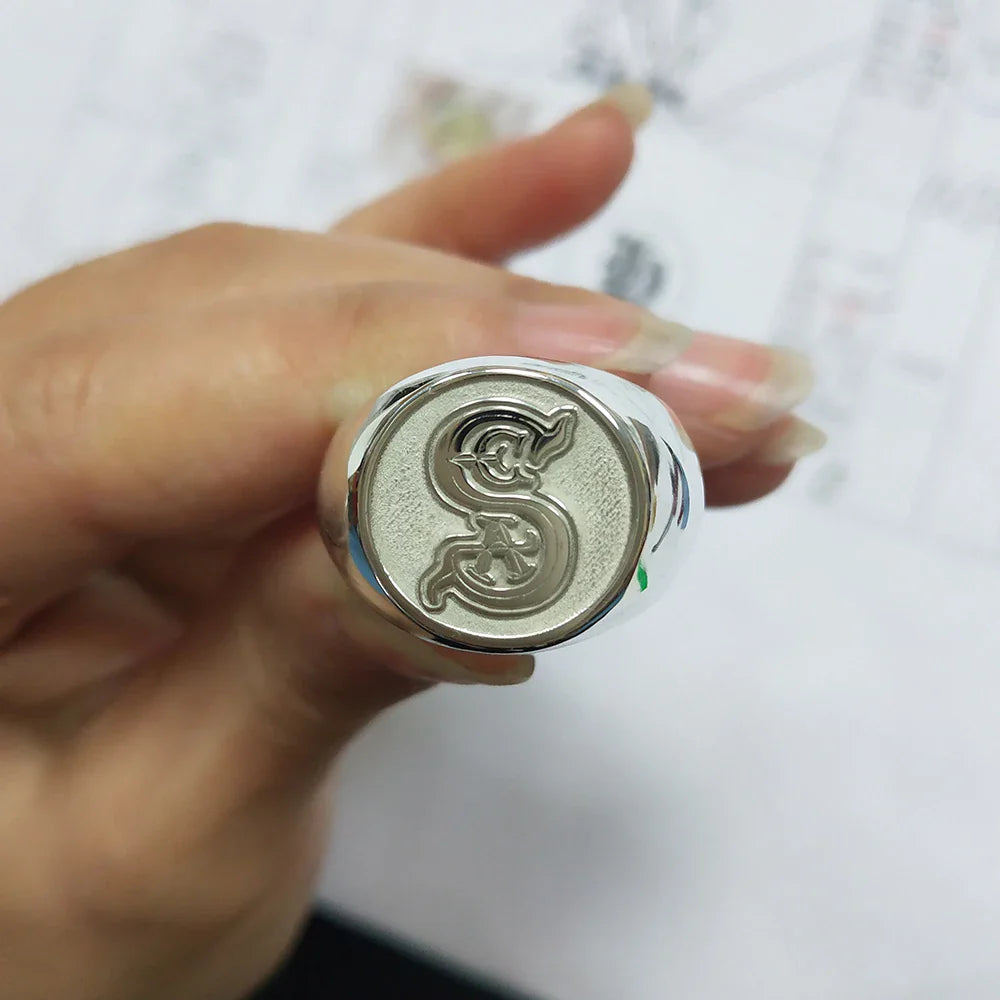 Custom Engraved Pinky Ring 13mm Round Signet Ring Custom Family Badge ring for Women Men Ring Copper Jewelry