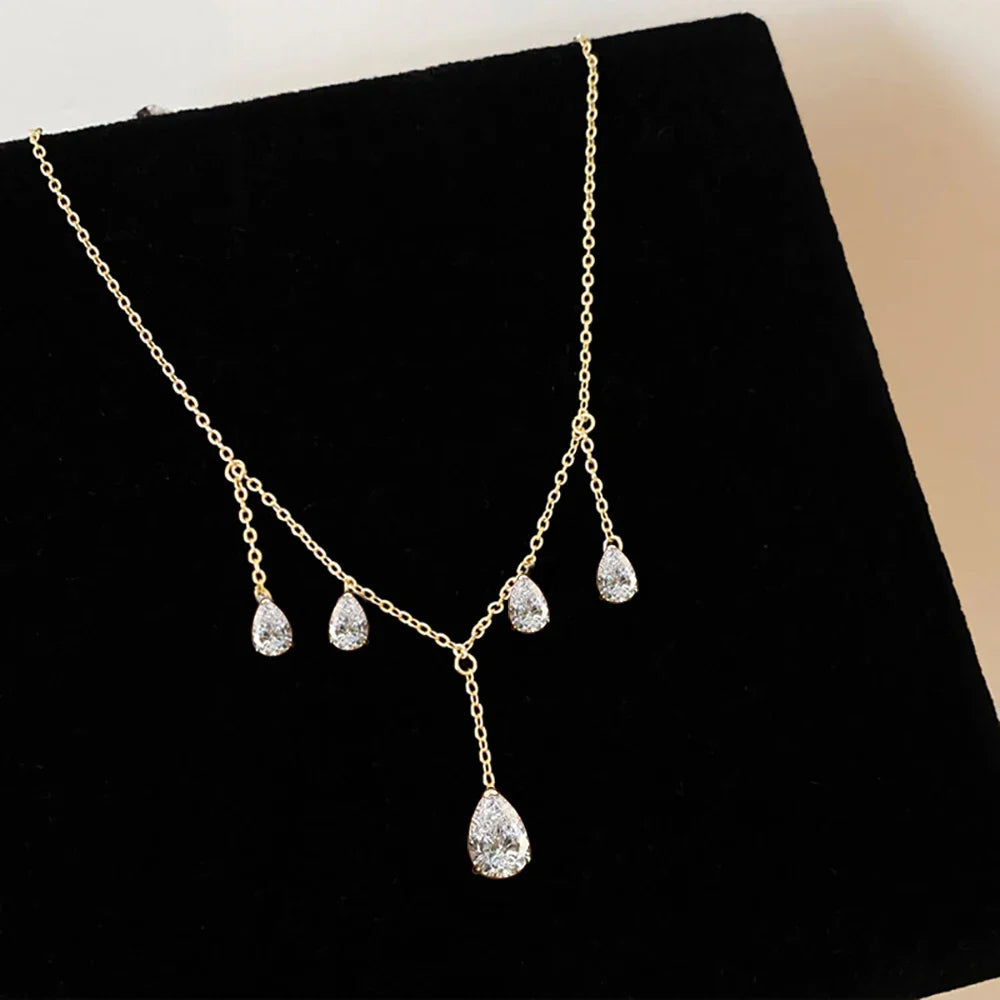 Teardrop Moissanite Tassel Necklace for Women S925 Silver 0.5/2Carat Pear Cut Lab Diamond Long Drop Charm Neckchain with GRA