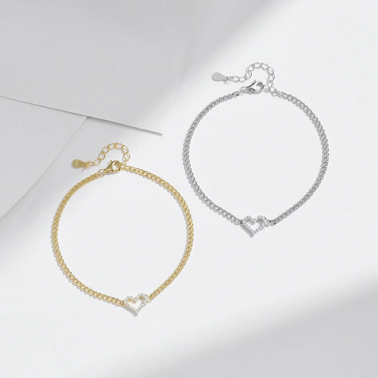Bracelets en moissanite sertis pavé couleur D en argent sterling 925, bracelet gourmette romantique en forme de cœur pour cadeaux de bijoux pour femmes