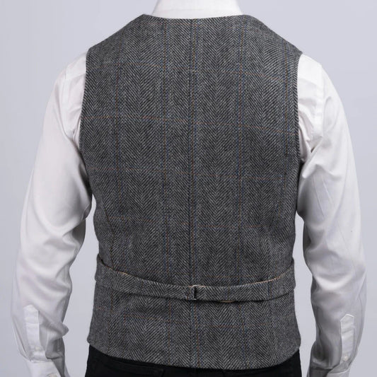 Men Vest Gray Herringbone With Lapel Pocket Single Button Waistcoat For Wedding Party Business Work Daily Casual Men Suit Vest