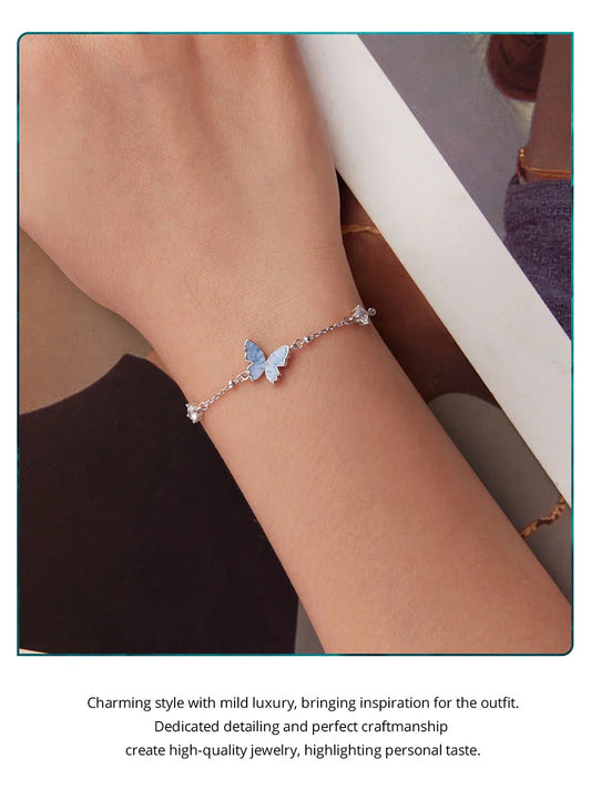 Bracelet Papillon en Argent Sterling 925 Léger avec Breloques Perles CZ et Chaîne à Maillons pour Femmes Adolescentes Cadeau Décoration de Poignet Naturelle