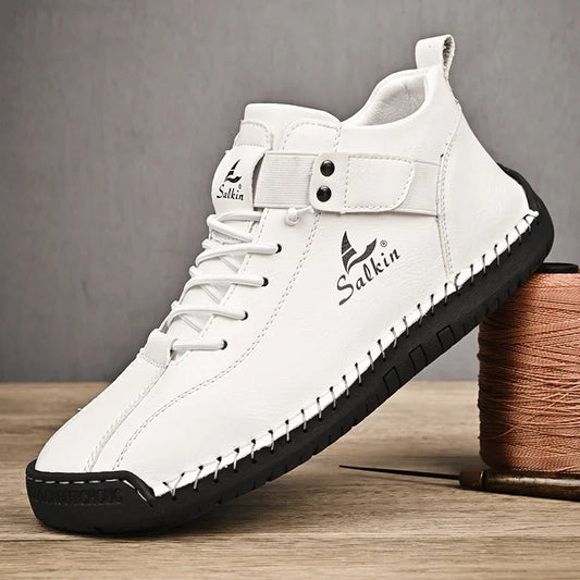 New 2025 Handmade Leather Casual Men Shoes Design Sneakers Man Breathable Leather Shoes Ankle Boots Outdoor Non Slip Walking