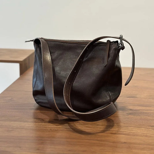 Simple Genuine Leather Women's Shoulder Bags 2026 New Nature Soft Cowhide Solid Color Versatile Crossbody Bags