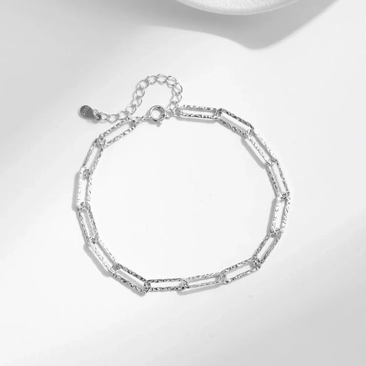 Bracelets en Argent Sterling 925 Véritable Irréguliers Ondulés avec Chaîne et Cadenas, Bijoux DIY Tendance Empilables pour Femmes, Accessoires Féminins