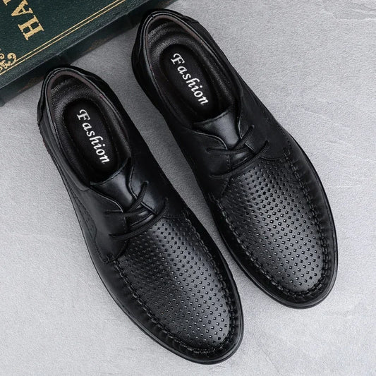 Italian Brand Men's Genuine Leather Casual Shoes Handmade Soles Loafers Lace Up Breathable That's Oxford Shoes for Summer
