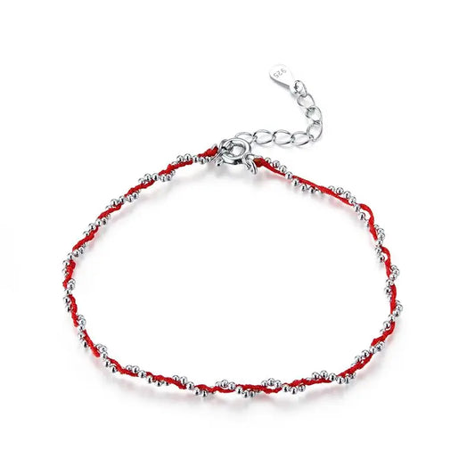 Bracelet en corde noire et rouge avec perles en argent sterling 925, bracelets chaînes pour femmes, cadeau de Nouvel An 2020, amitié SCB173