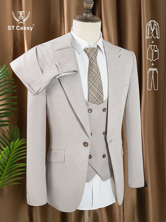 Turkish Style High Quality Men Suits 3 Piece Set Elegant Slim Fit Formal Office and Leisure Banquet Groomsman Set Groom's Suit