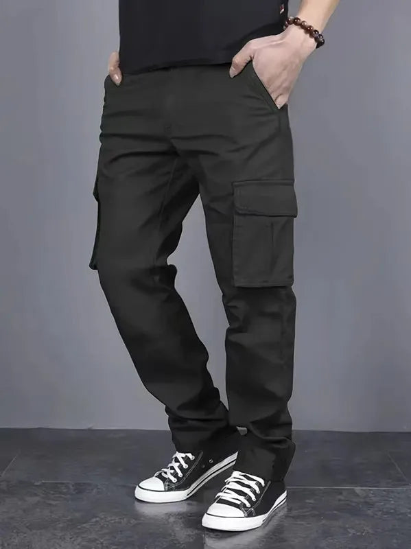Men's casual multi pocket work pants with loose fit and drawstring waistband suitable for hikingfishingand outdoor exploration
