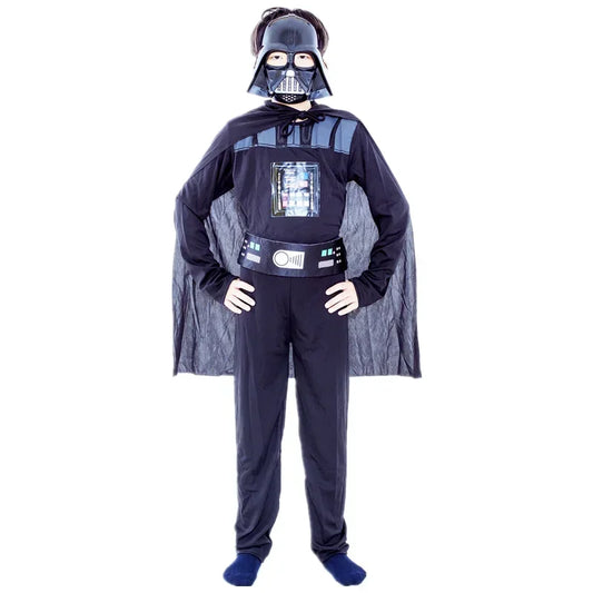 Boys Classic Movie Mask Costume Printed Cartoon Darth Vader Cape Armor Onesie Halloween Kids Fantasy Cosplay Costume