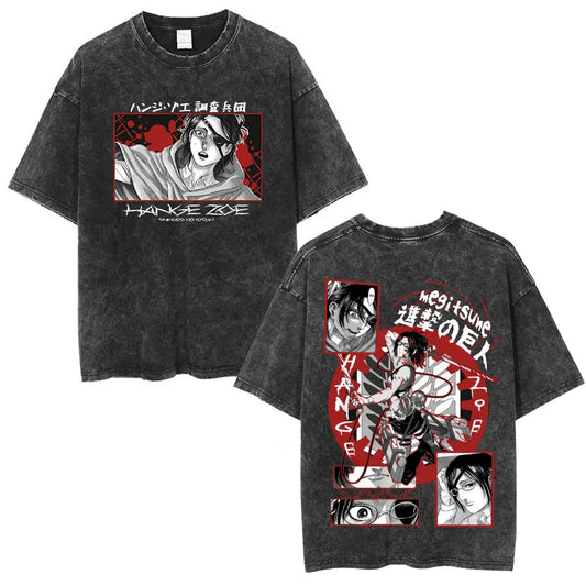 Anime Attack on Titan Washed T-Shirt Ackerman Mikasa Eren Jaeger Cherry Blossom Graphics Logo T Shirt Men Women Cotton T Shirts