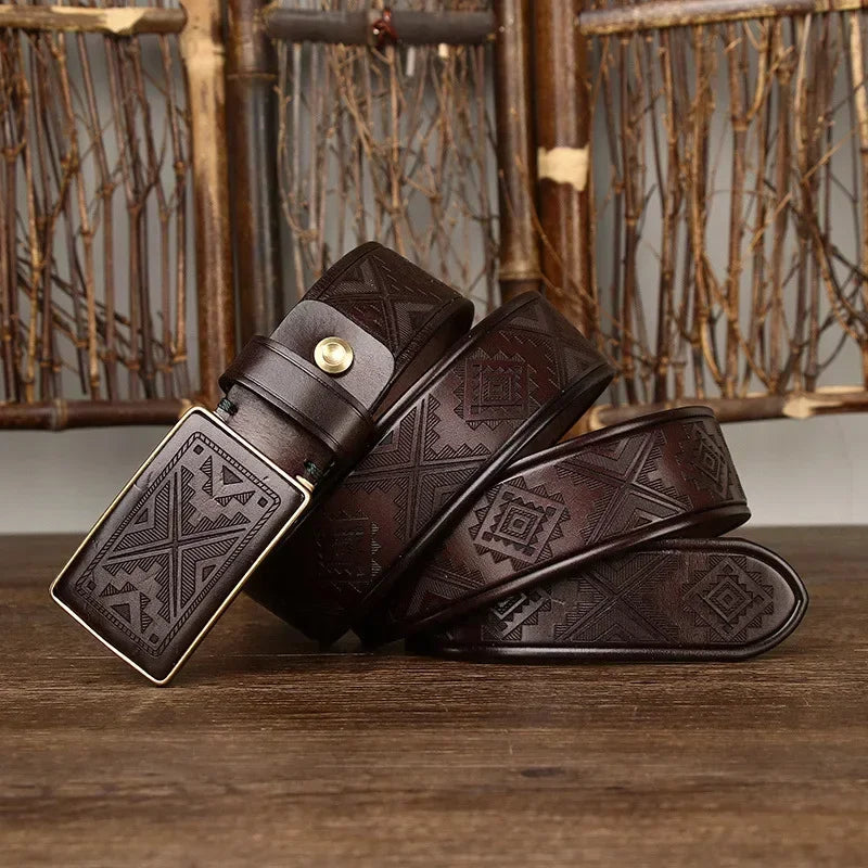 3.8CM Thick Cowhide Copper Smooth Buckle Genuine Leather Casual Jeans Cowboy Belt Men High Quality Luxury Male Strap Cintos