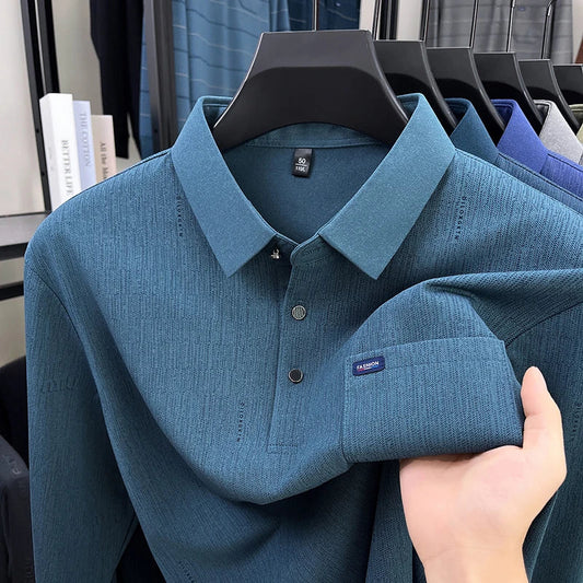Hot Sales Original Design Men's Polo Lapel Long Sleeve T-Shirt Autumn New Soft Anti Pilling Pocket Business Leisure Menswear Top