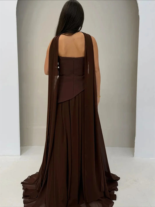 Customized Brown Luxurious Women's Evening Dresses for Special Occasions Tube Top Sleeveless and Backless Prom Dress Party