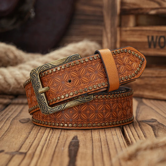 A Men's and Women's Casual Retro Belt Western Style! PU Leather Belt with Metal Buckle, Suitable for Daily Work Wear
