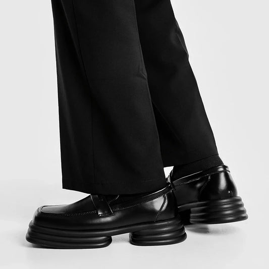 Men Zipper Patent Leather Increase Loafers Shoe Japan Korean Streetwear Fashion Thick Sole Platform Vintage Style Leather Shoes