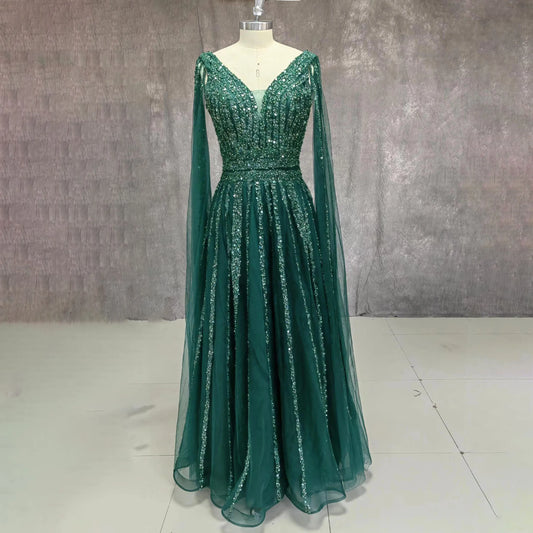 A Line Shinning V Neck Evening Dresses For Wedding Party Long Luxury 2022 Sequined Formal Prom Dress Dubai Party Gown Customized