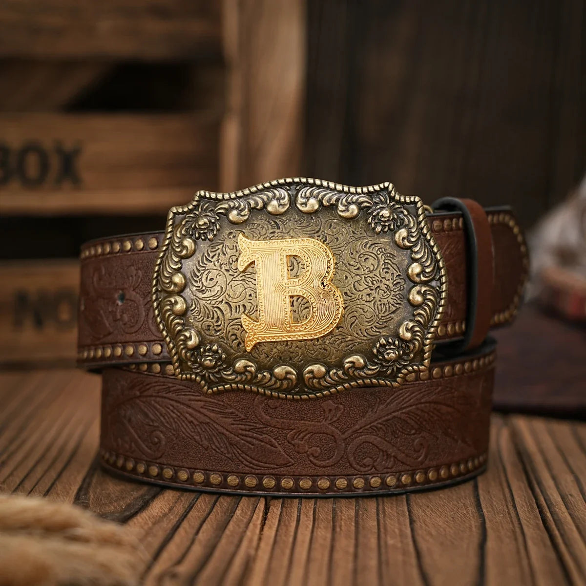 Vintage style PU Leather Western Denim Belt Classic Letter buckle - 3.8 cm wide, durable and stylish for men and women - perfect