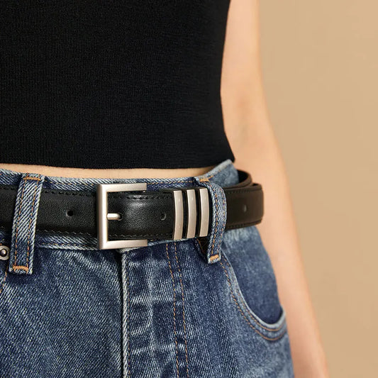 Belts Women Full Grain Leather Versatile Solid Color Metal Buckle 2024 Ladies Accessories Handmade 91055