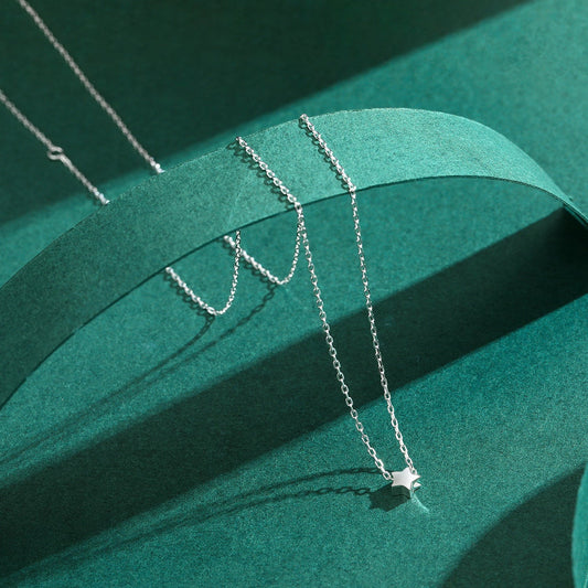 New Sale Simple Cute Lucky Star Pendant Necklace for Women 925 Sterling Silver Small Stars Korean Style Fine Jewelry
