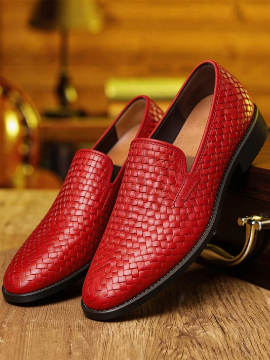 Classic Luxury Men's Leather Shoes, Knit Design Formal Derby Oxford Shoes, Business Casual Footwear for Party