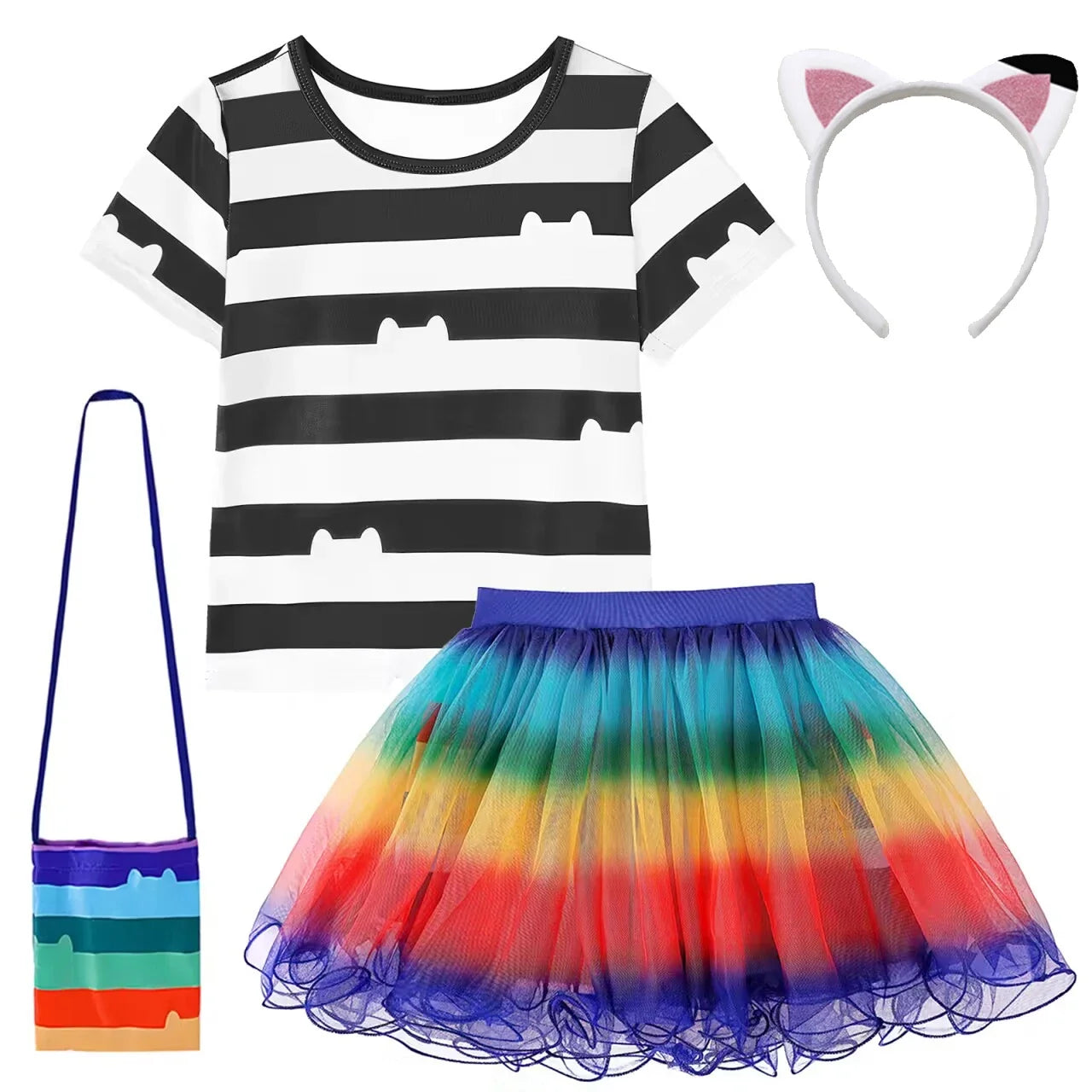 Cartoon Kids Girls Rainbow Dresses+Pants Sets Children Halloween Easter Cats Carnival Cosplay Costume Birthday Party 3-10 Year