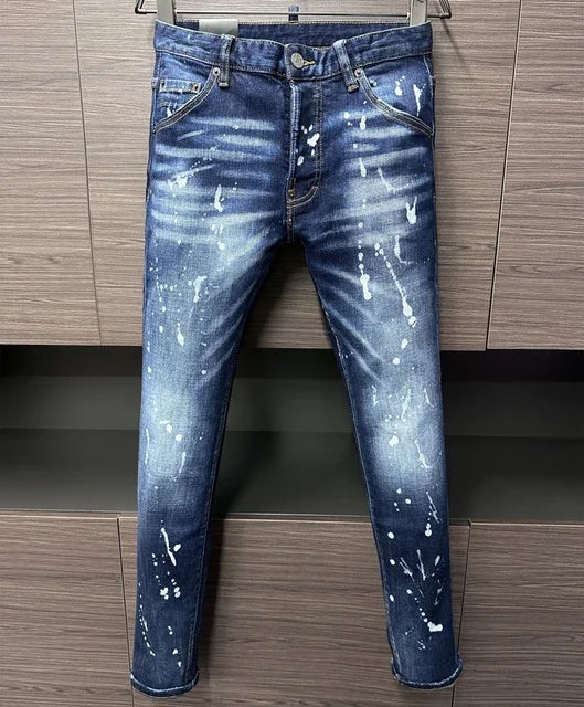 Men Jeans Denim Pants Hole Slim Pencil Trousers Metal Buttons Party Classics Fashionable Black DSQ2 JENAS