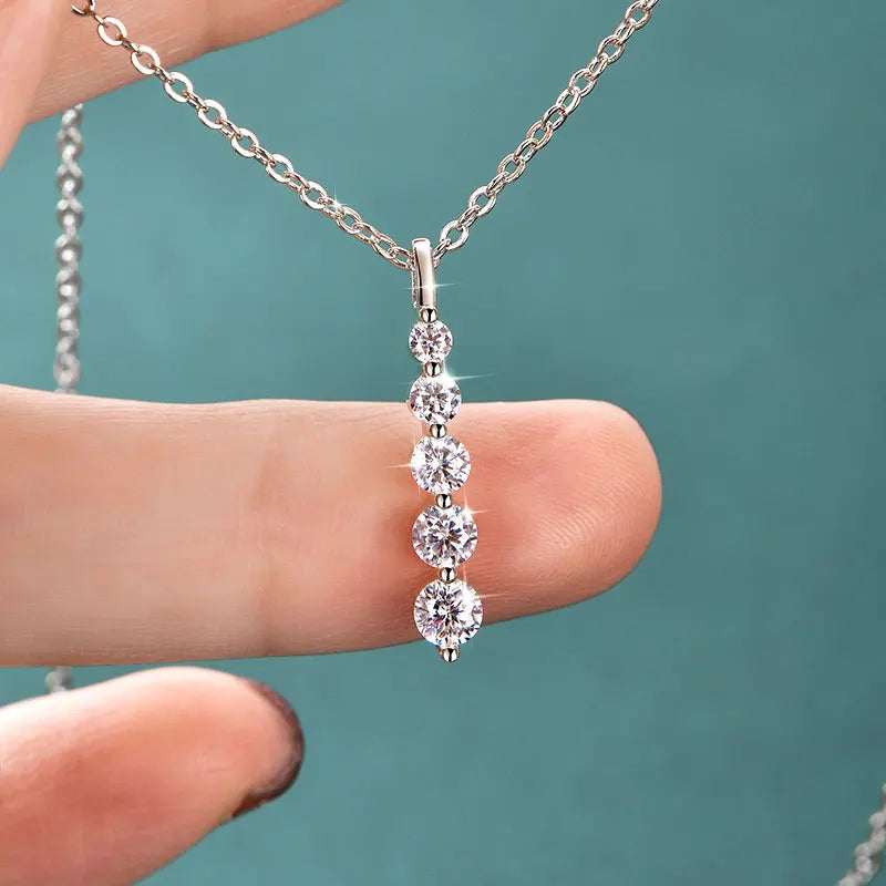 GRA Certified D VVS1 Full Moissanite Diamond 5-Stone Pendant Necklace for Women Girls Chain Neck Jewelry Gifts Collares