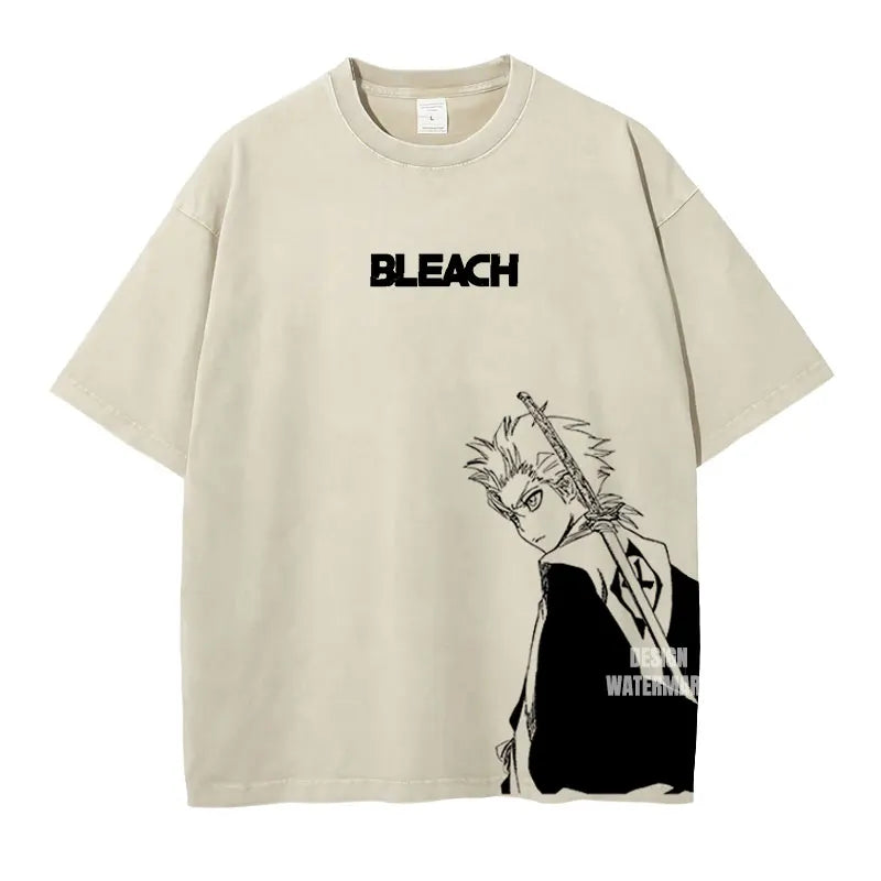 Anime Zaraki Kenpachi T Shirts Oversized Vintage Washed B-Bleach T-shirt Manga Kurosaki Ichigo T Shirt Renji Uryuu Tops Tees Man